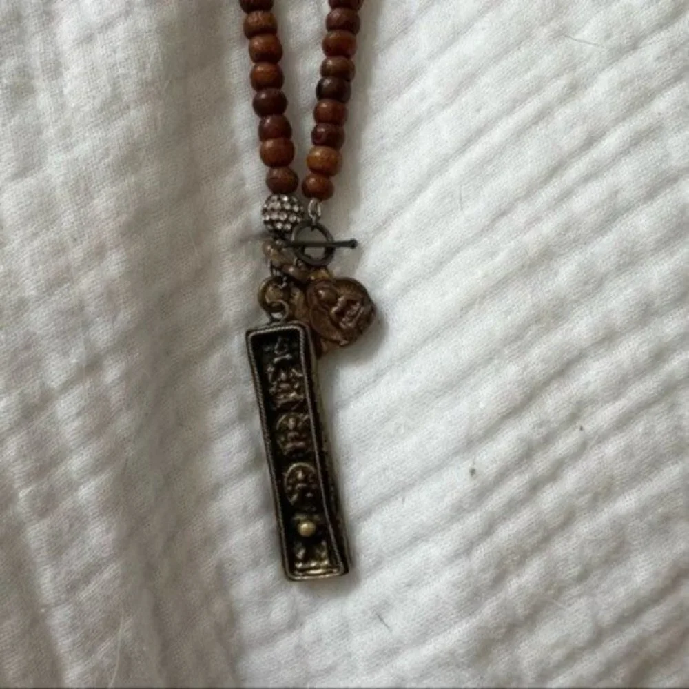 Wood Beaded Necklaces for Women with Gold Pendant - Gold Necklace for Women - Picture 2 of 7